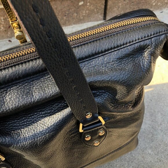 ISAAC MIZRAHI LIVE! Genuine Leather Purse Shoulder Handbag Satchel Black Women's - Picture 4 of 14